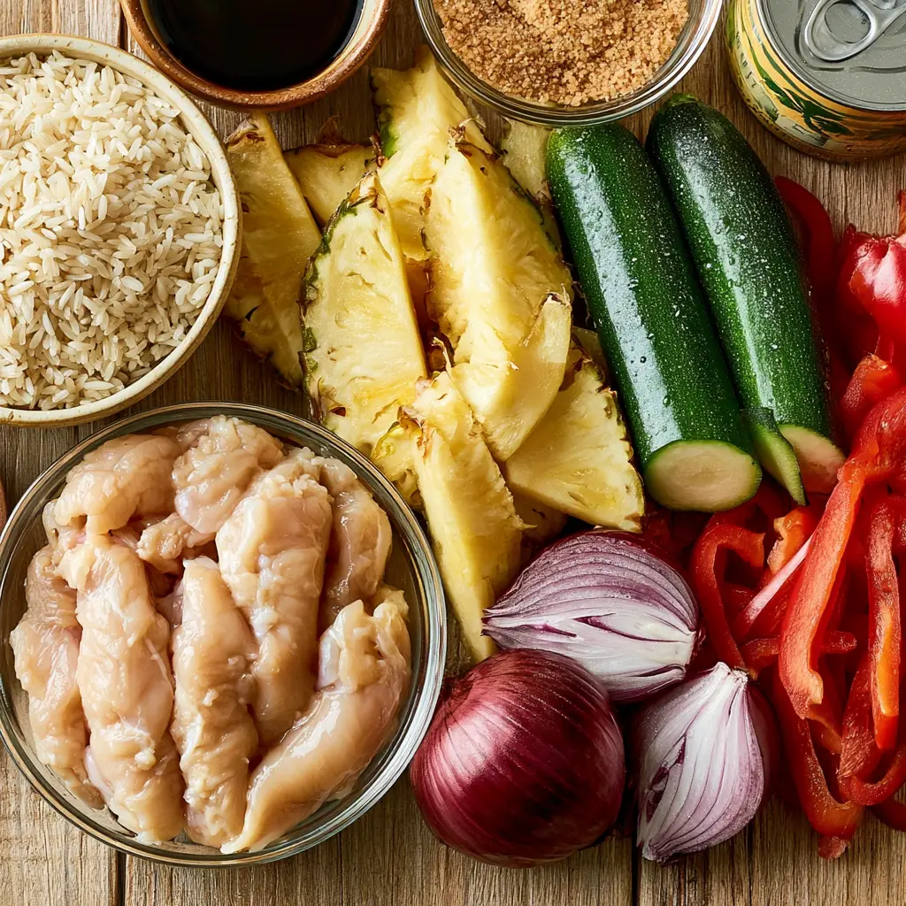 hawaiian chicken with coconut rice - main ingredients