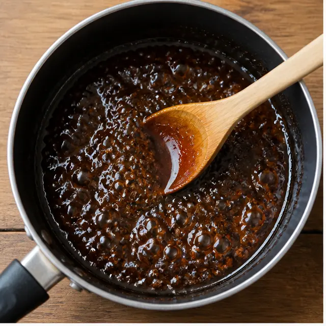 Simmer the teriyaki sauce ingredients into a glossy glaze