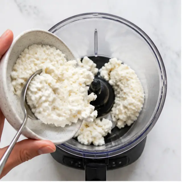 Step 1: Add cottage cheese to the food processor