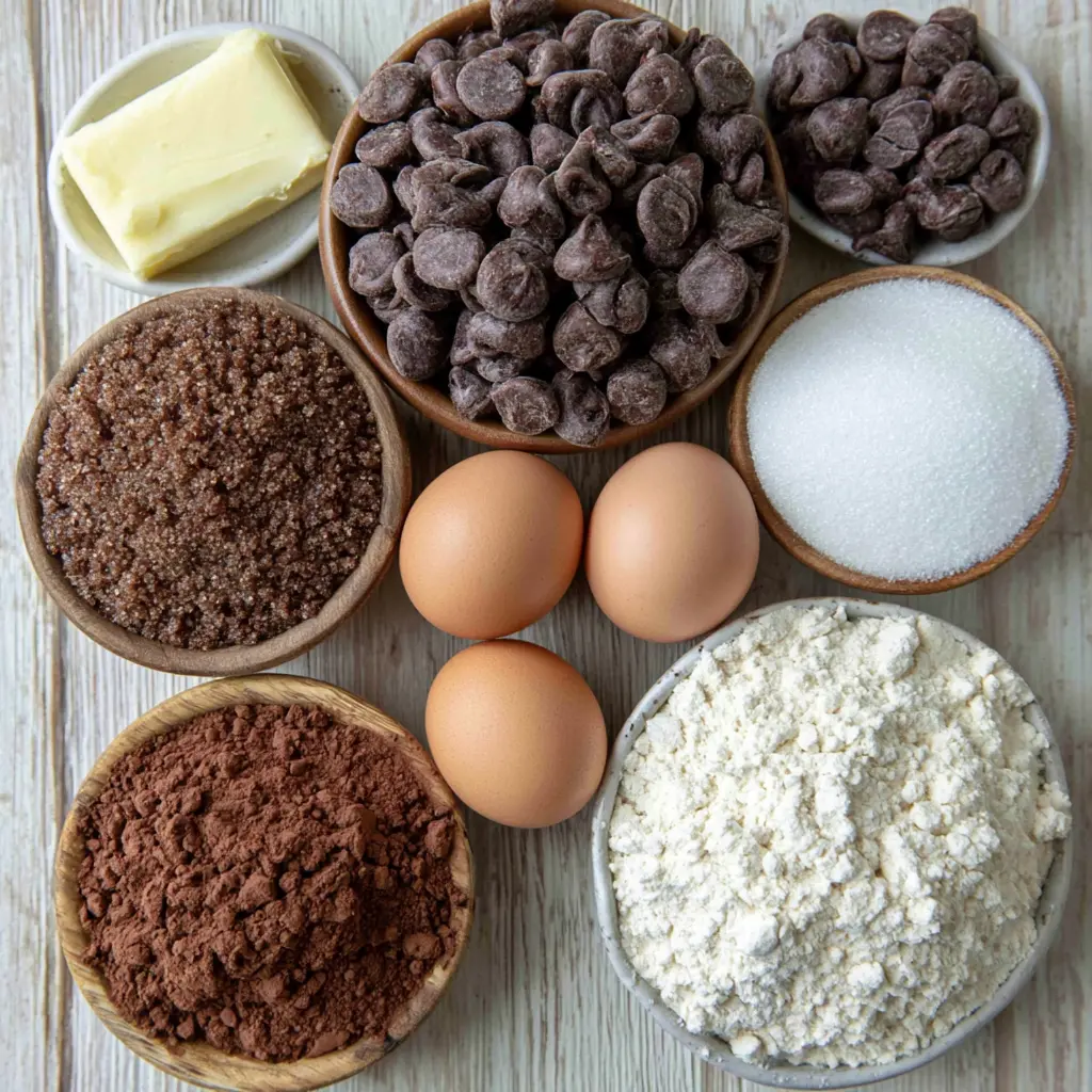 homemade box brownies - main ingredients