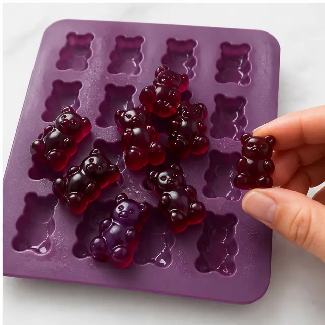 Step 4: Popping out glossy finished gummies from the molds
