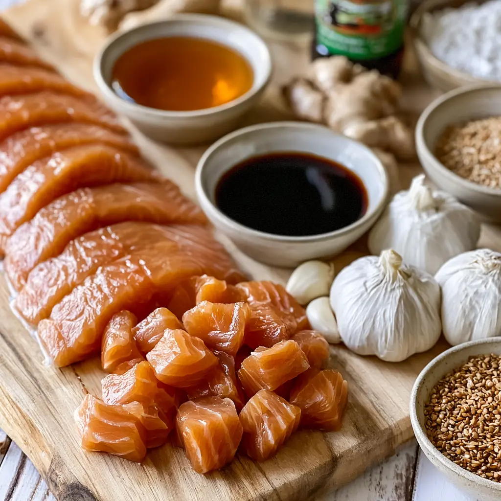 honey garlic salmon bites - main ingredients