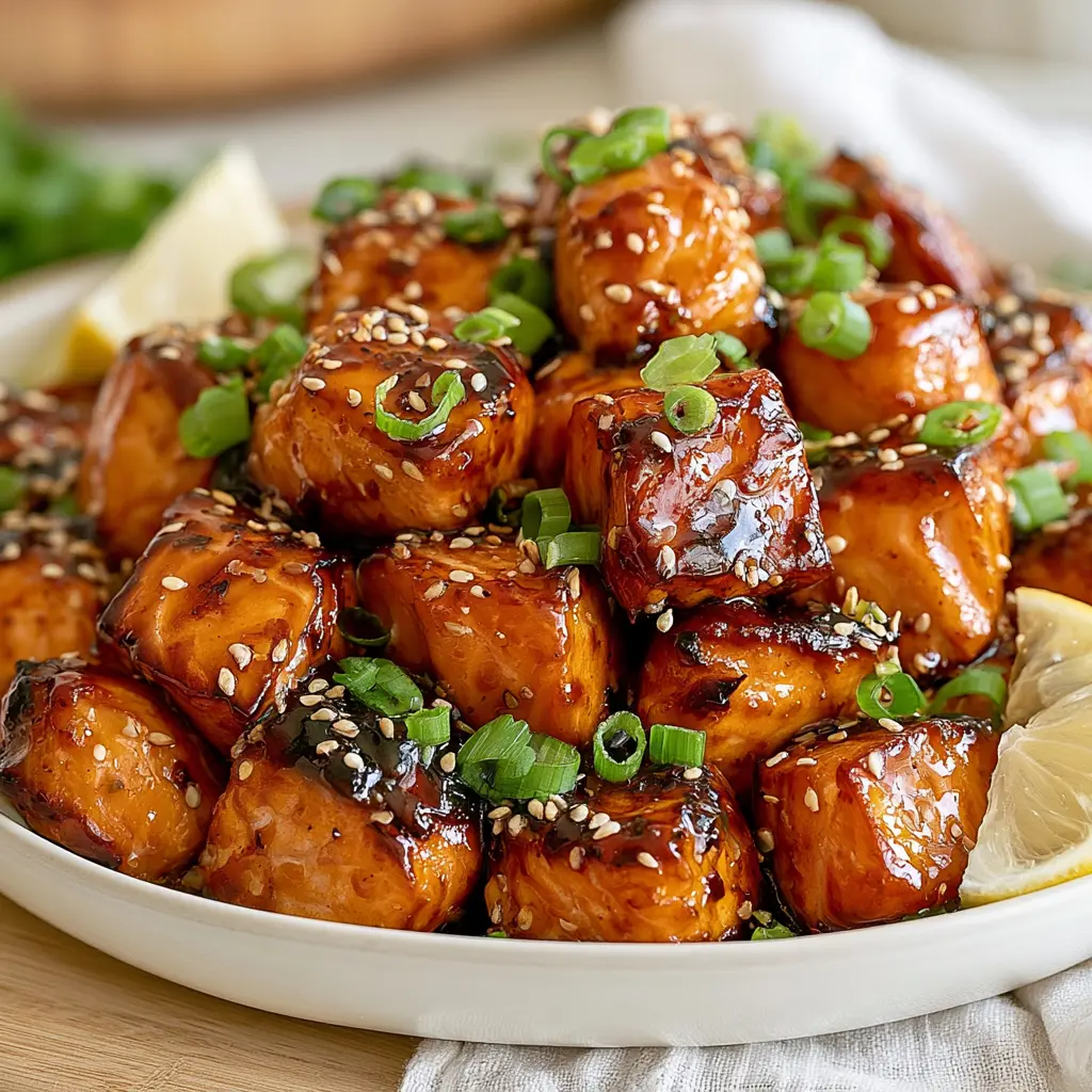 honey garlic salmon bites - final presentation