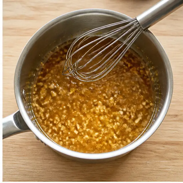 Step 2: Simmering the honey garlic sauce until glossy