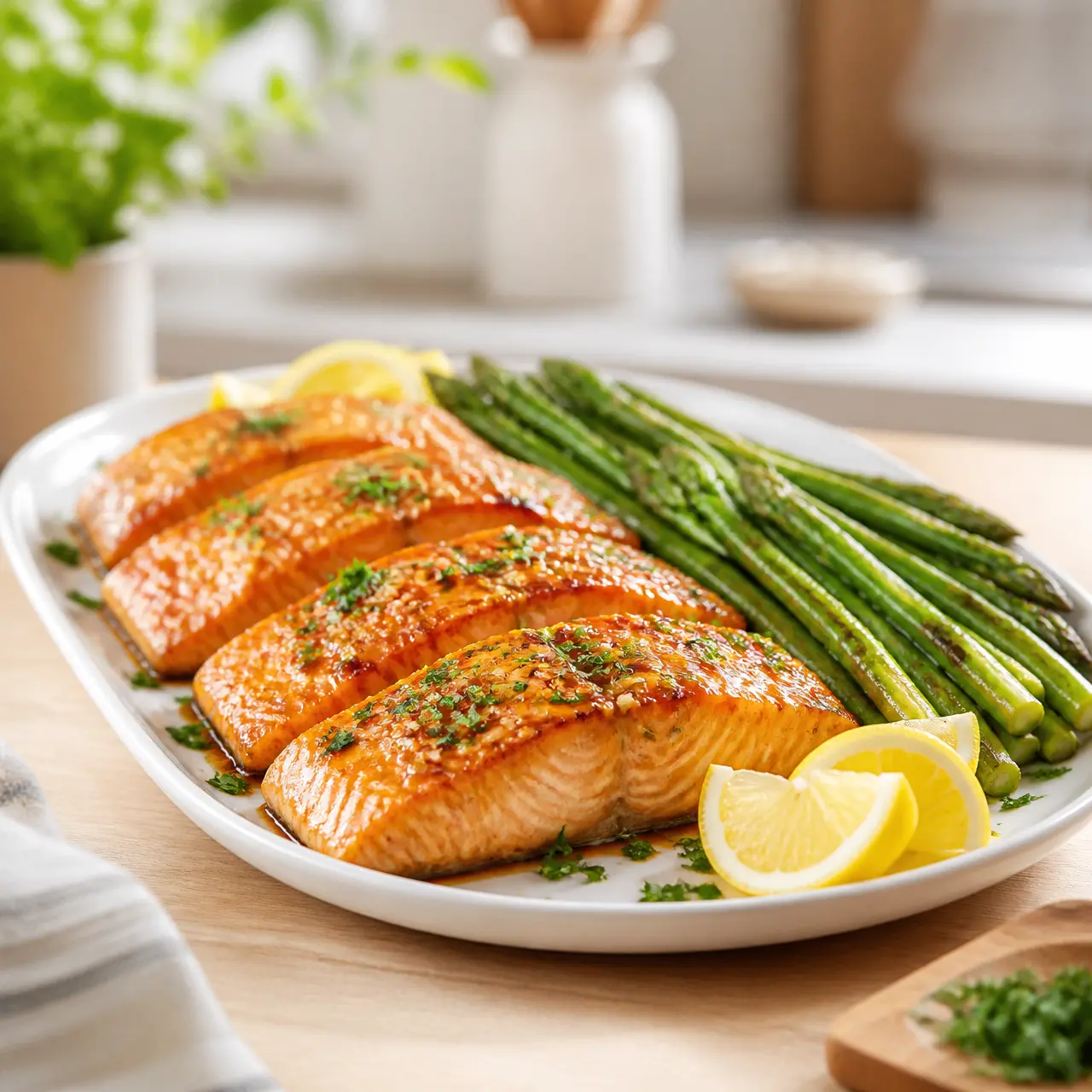 honey garlic salmon with asparagus - final presentation