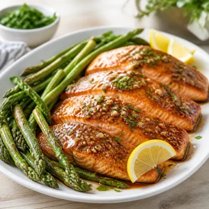 honey garlic salmon with asparagus 423571804