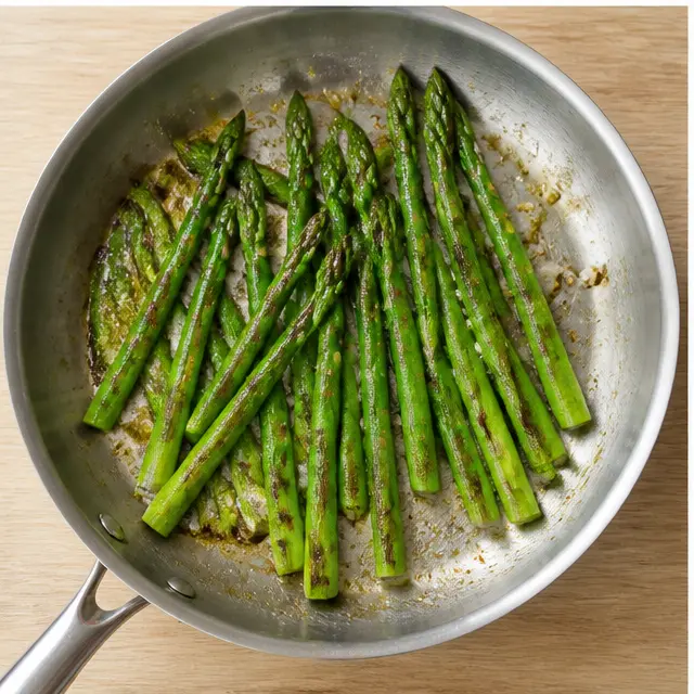Step 3: Sautéing asparagus until bright green and slightly charred