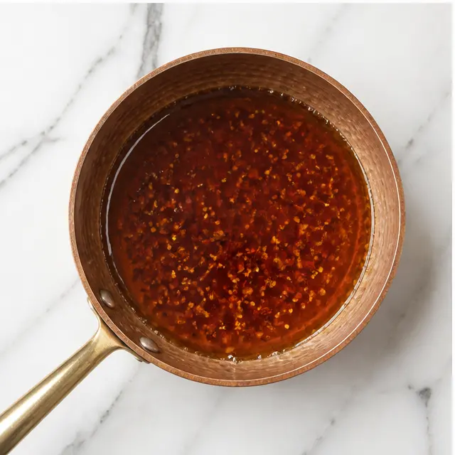 Step 3: Stirring apple cider vinegar into the steeped hot honey off the heat