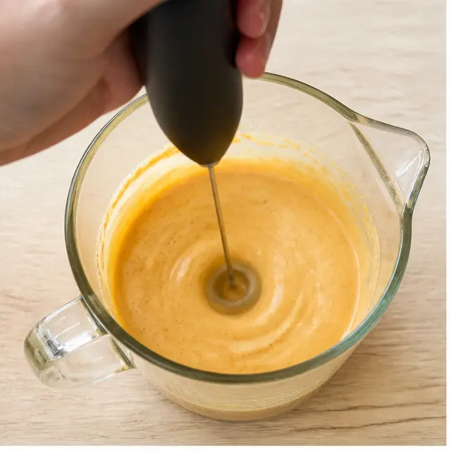 Step 1: Frothed heavy cream and pumpkin spice sauce into glossy cold foam