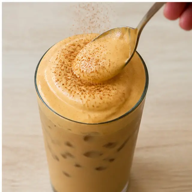 Step 4: Topped the iced chai with cold foam then dusted with pumpkin pie spice