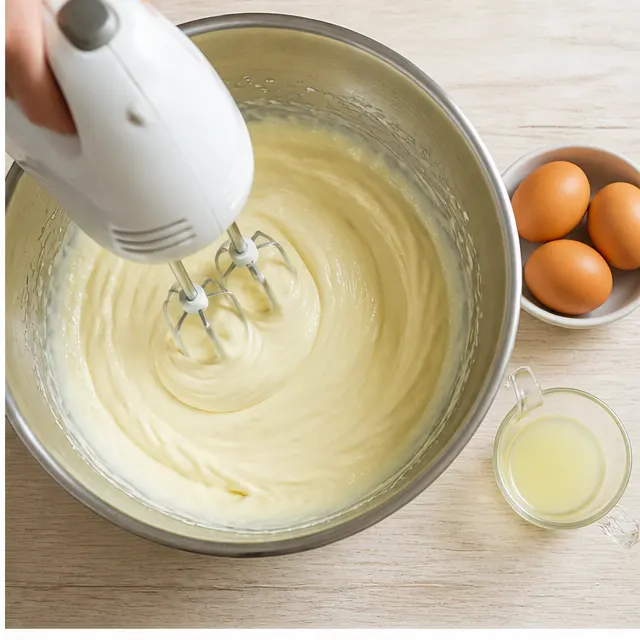 Step 2: Beating softened cream cheese and sugar into a smooth pale filling