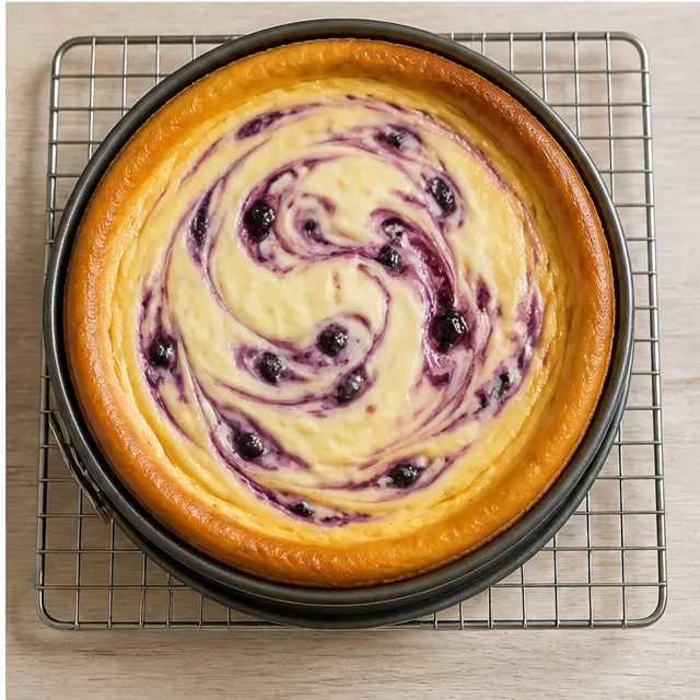 Step 4: Cooling the fully baked cheesecake on a wire rack until set