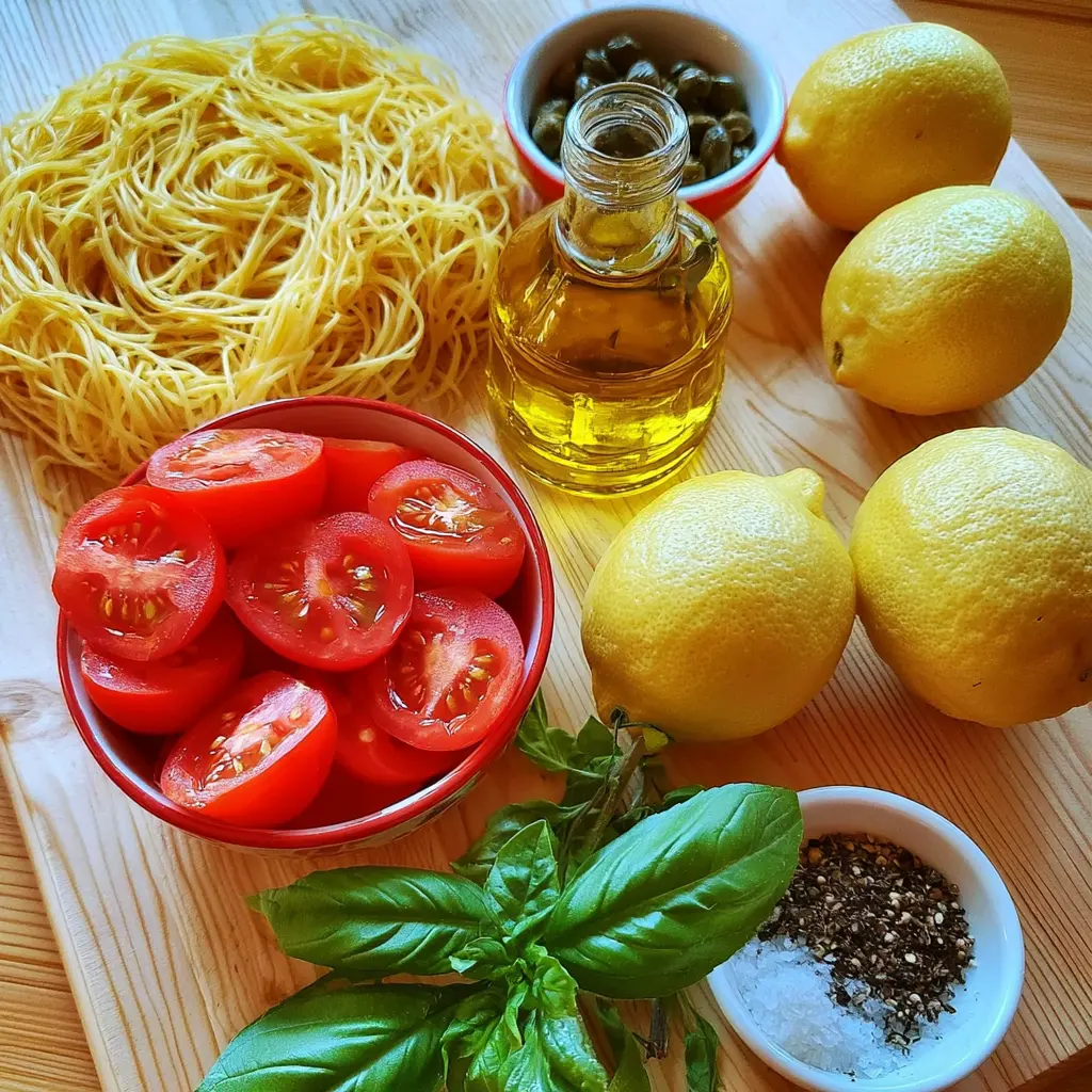 lemon capellini salad - main ingredients
