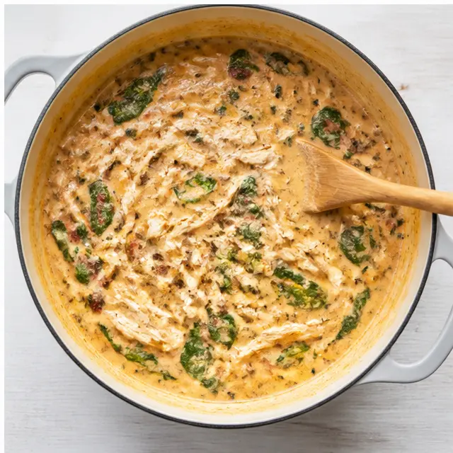 Step 4: Finish with chicken, spinach, half-and-half, and herbed cheese until creamy