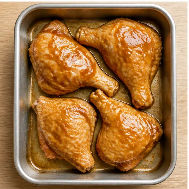 Arranging glazed chicken in the baking dish