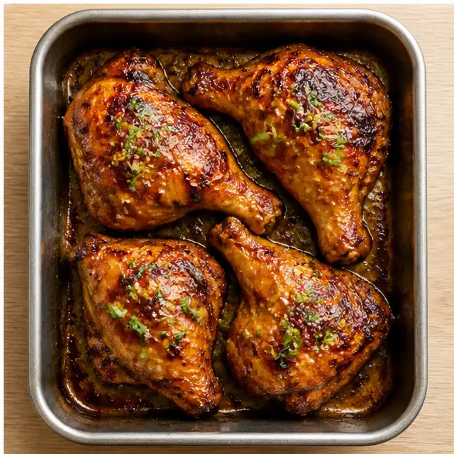 Baked chicken with caramelized golden glaze