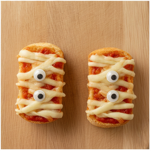 baked monster eye pizza with candy eyes