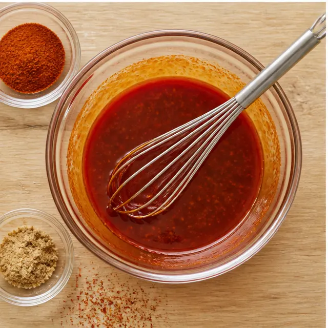 Step 3: Whisking the red-orange cayenne glaze