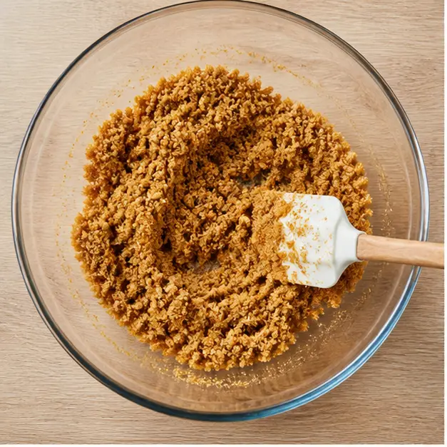 Mixing the buttery graham cracker crust