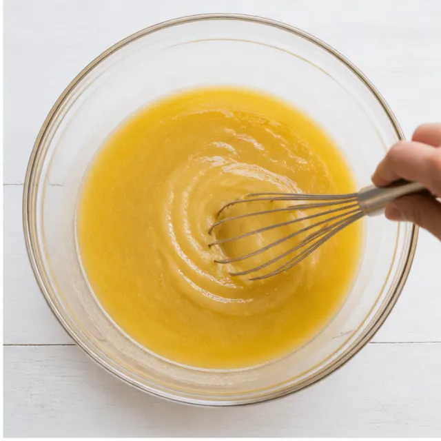 Step 2: Whisking wet ingredients until smooth and glossy