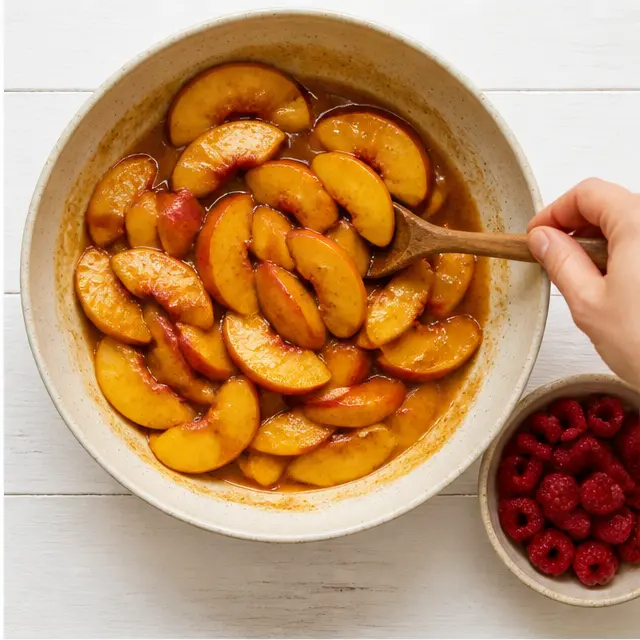 Toss peach slices with sugar, cinnamon, and cornstarch in a bowl