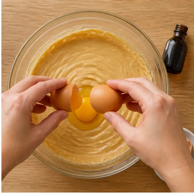 Step 2: Add egg and vanilla extract to the mixture