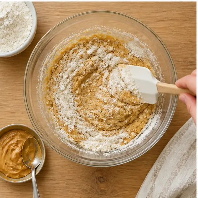 Step 3: Fold in flour, salt, and baking soda until combined