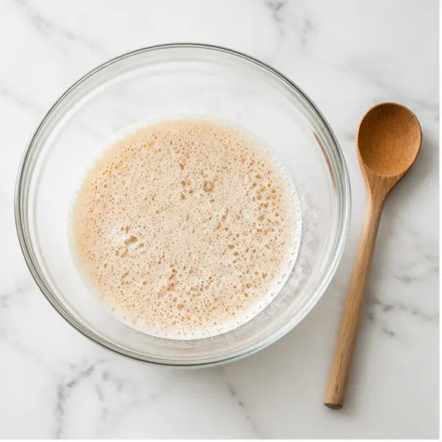 Step 1: Proof the yeast with warm milk and sugar