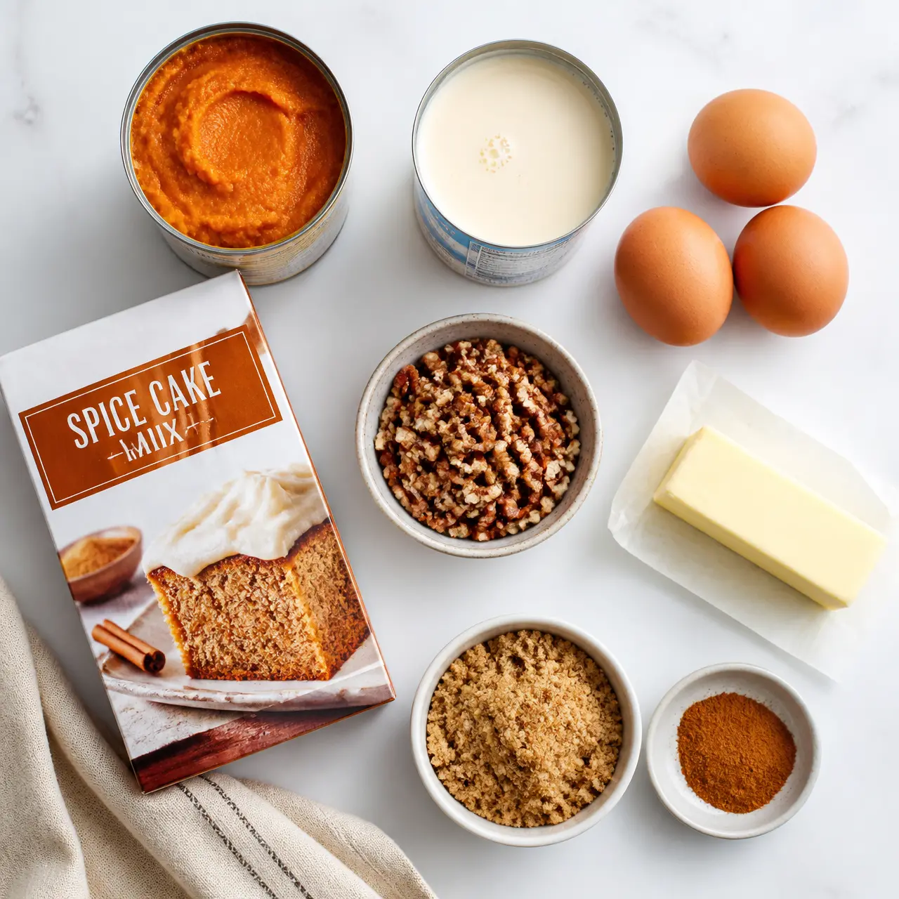 pumpkin dump cake - main ingredients