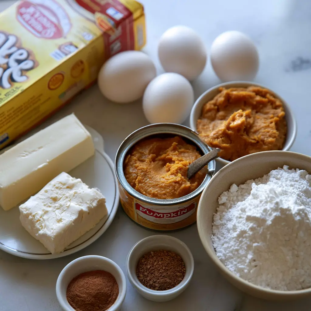 pumpkin gooey butter cake - main ingredients