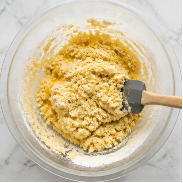 Stage 1: Stirring the yellow cake mix crust dough
