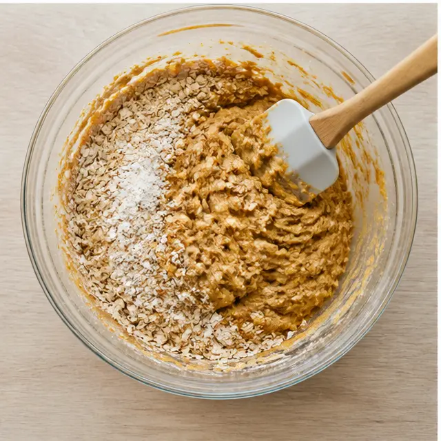 Fold oats into wet batter
