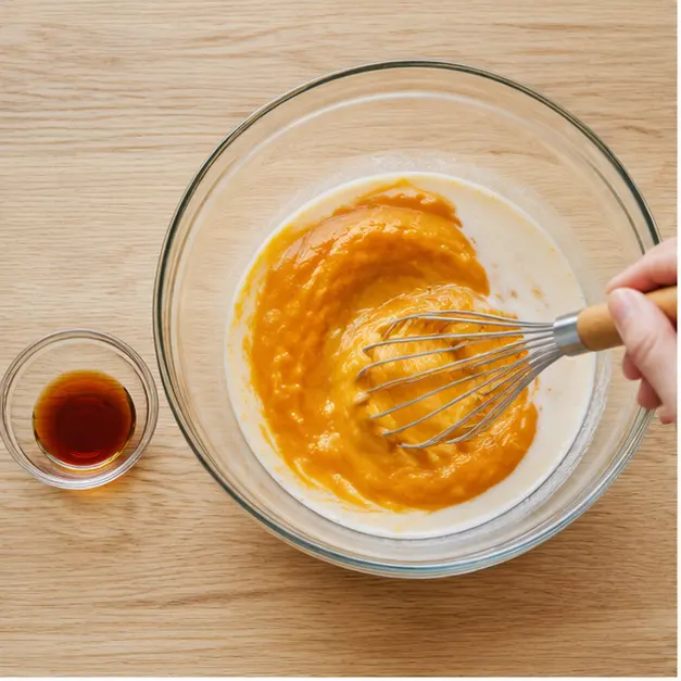 Whisking pumpkin puree and almond milk
