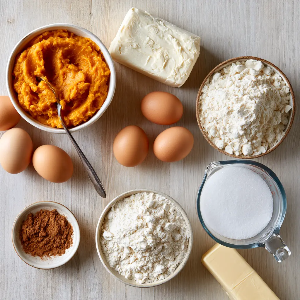pumpkin roll with cream cheese filling - main ingredients