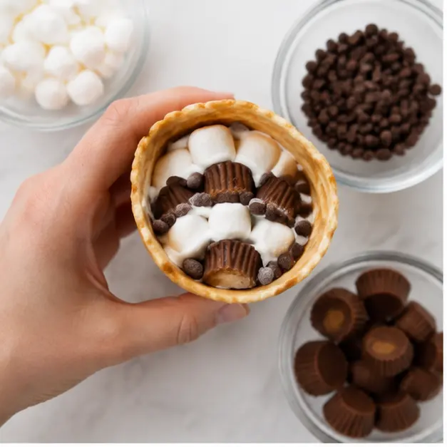 Step 1: Layering ingredients into the waffle cone