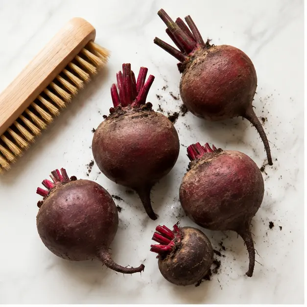 Step 1: Scrubbing and trimming the fresh beets