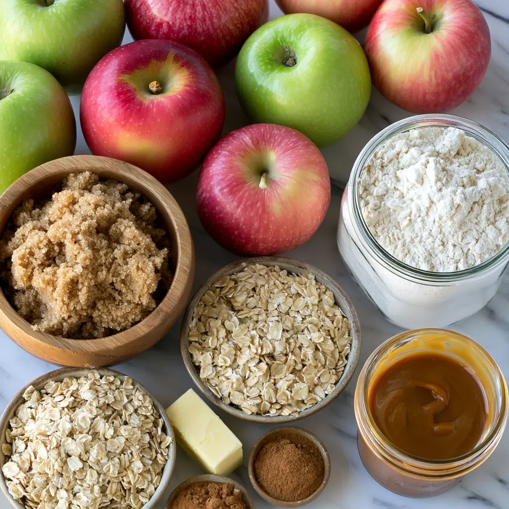 salted caramel apple crisp - main ingredients