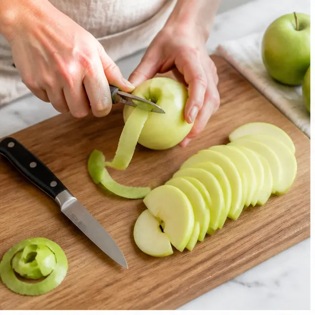 Step 1: Slicing apples into thin uniform rounds