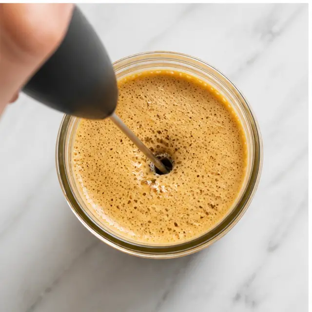 Step 3: Froth the hot espresso mixture until thick and creamy foam forms on top