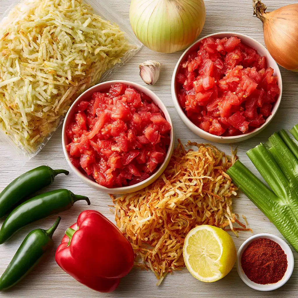 shakshuka with crispy hash browns - main ingredients