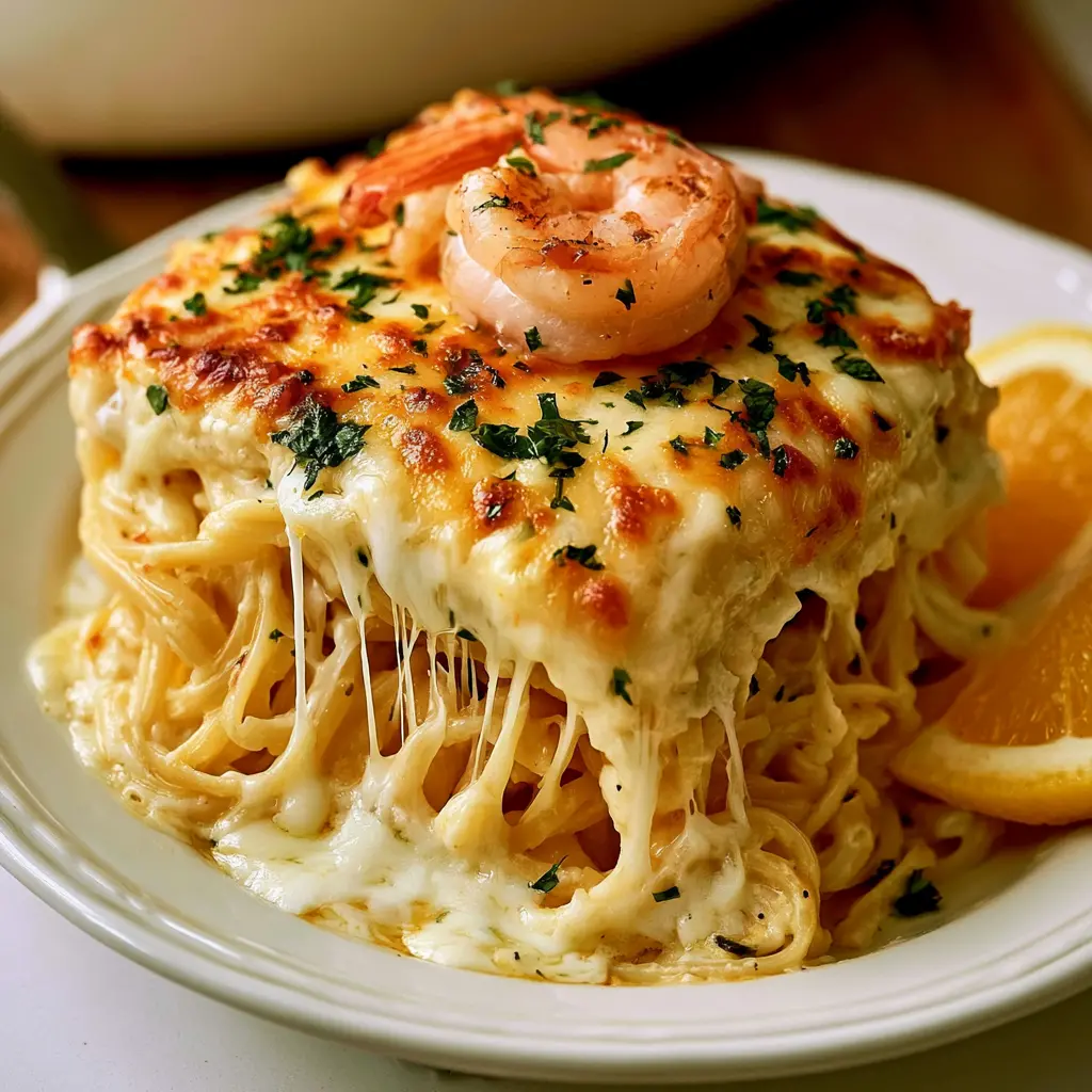 shrimp scampi pasta bake - final presentation