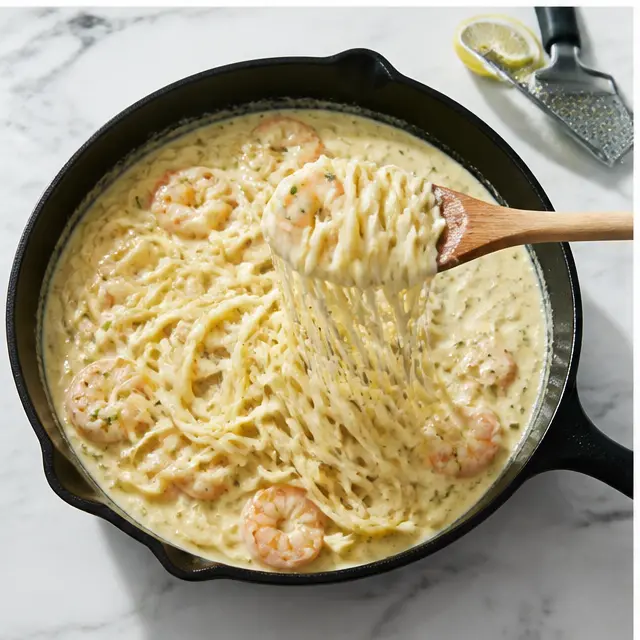 Melting mozzarella into the lemon garlic sauce