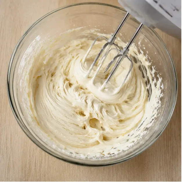 Step 1: Mixing cream cheese, maple sugar, and vanilla for the ice cream base