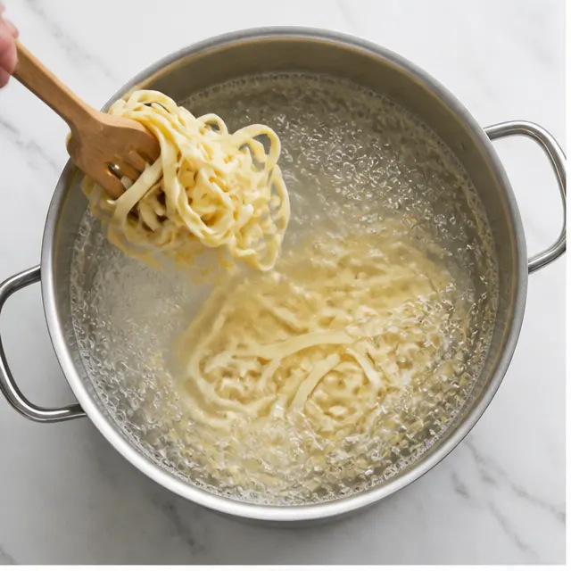 Step 1: Boiling the egg noodles until just tender