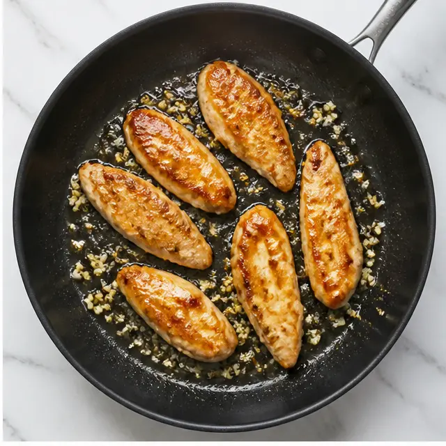 Step 2: Searing the sliced chicken fillets until golden