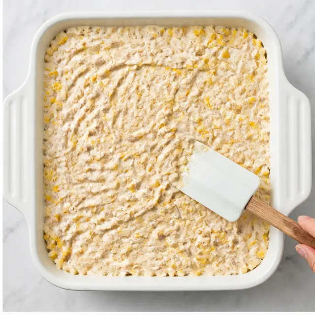 Step 2: Spreading the mixture into the baking dish