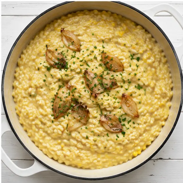 Step 4: Finishing the risotto with nutritional yeast and chives