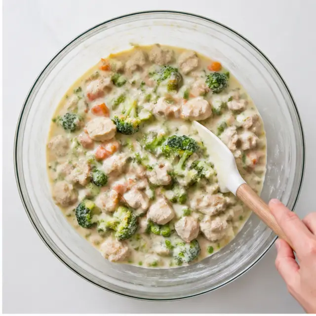 Mix the creamy turkey and broccoli filling