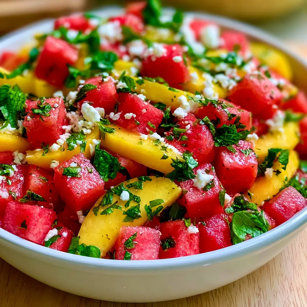 watermelon peach salad - final presentation