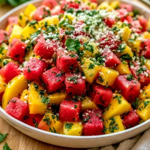 watermelon peach salad 470368436